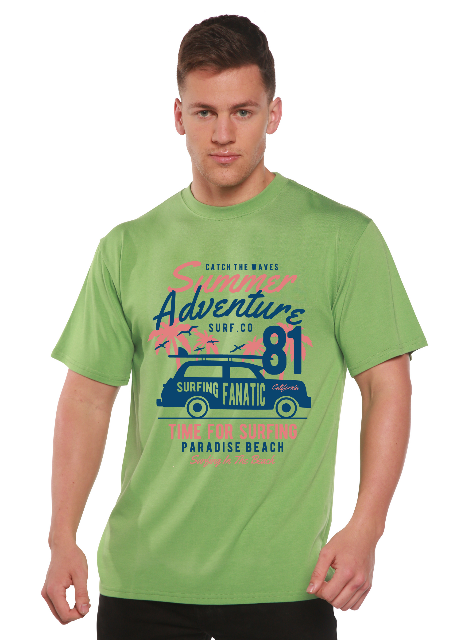 Sammer Adventure Spun Bamboo men's short sleeve graphic tee with retro surf van design on Tampa Home & Garden Store