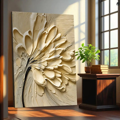 Flower Splatter Wall Art canvas by Tailored Canvases, cream textured petals in relief on Tampa Home & Garden Store
