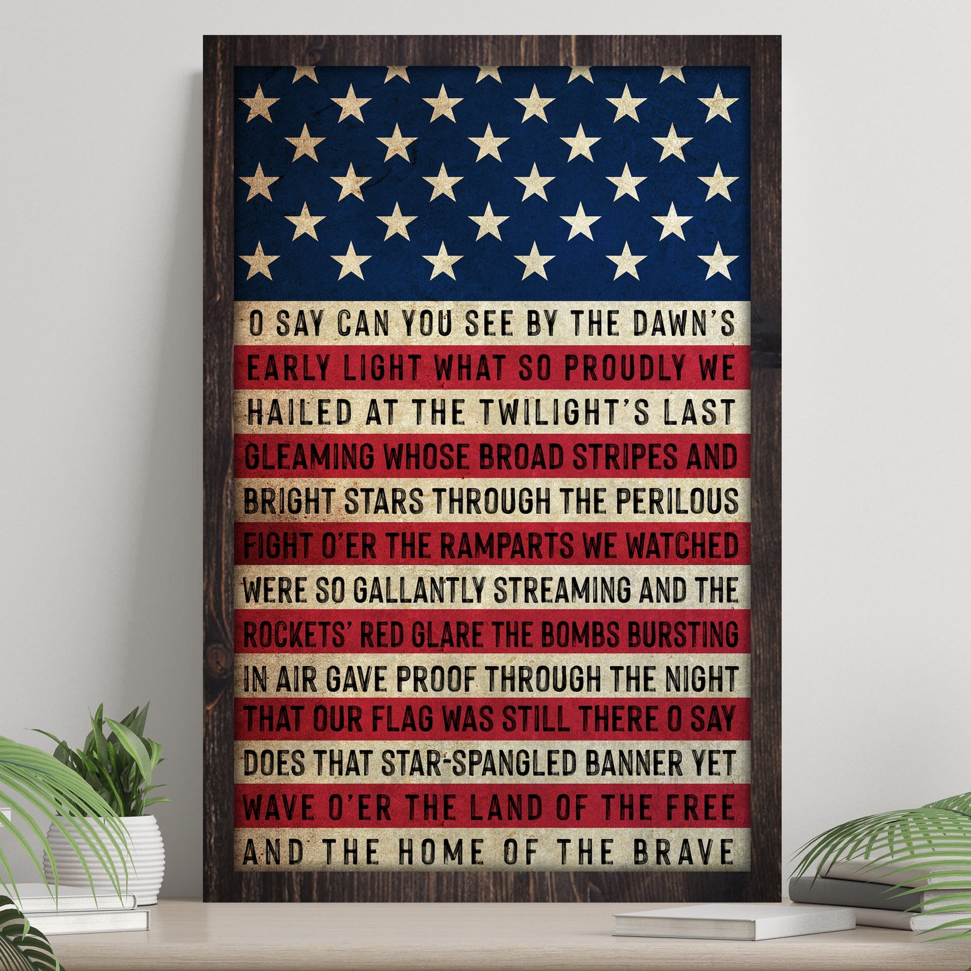 American Anthem Sign II canvas by Tailored Canvases with vintage US flag design on Tampa Home & Garden Store