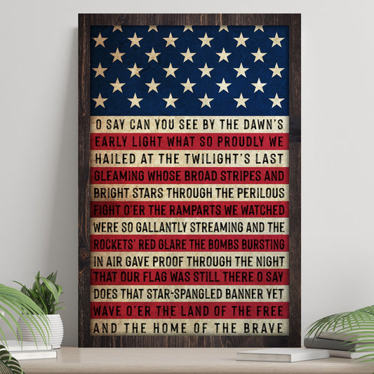 American Anthem Sign II canvas by Tailored Canvases with vintage US flag design on Tampa Home & Garden Store