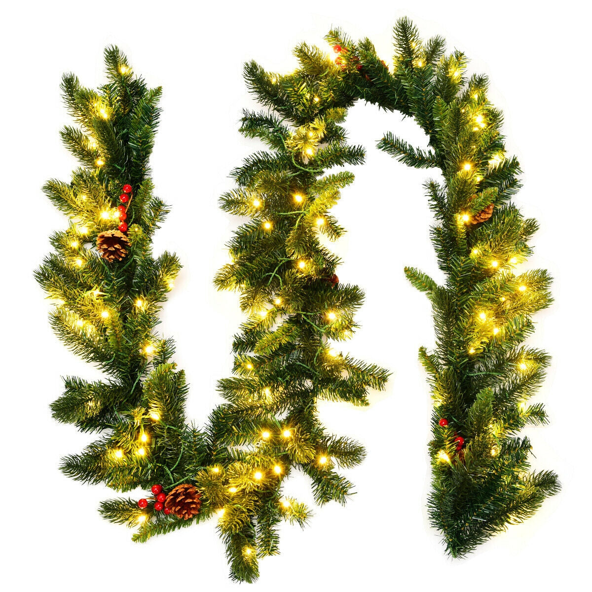 DirectDeals 9 ft pre-lit Christmas garland with LED lights, red berries, pinecones on Tampa Home & Garden Store