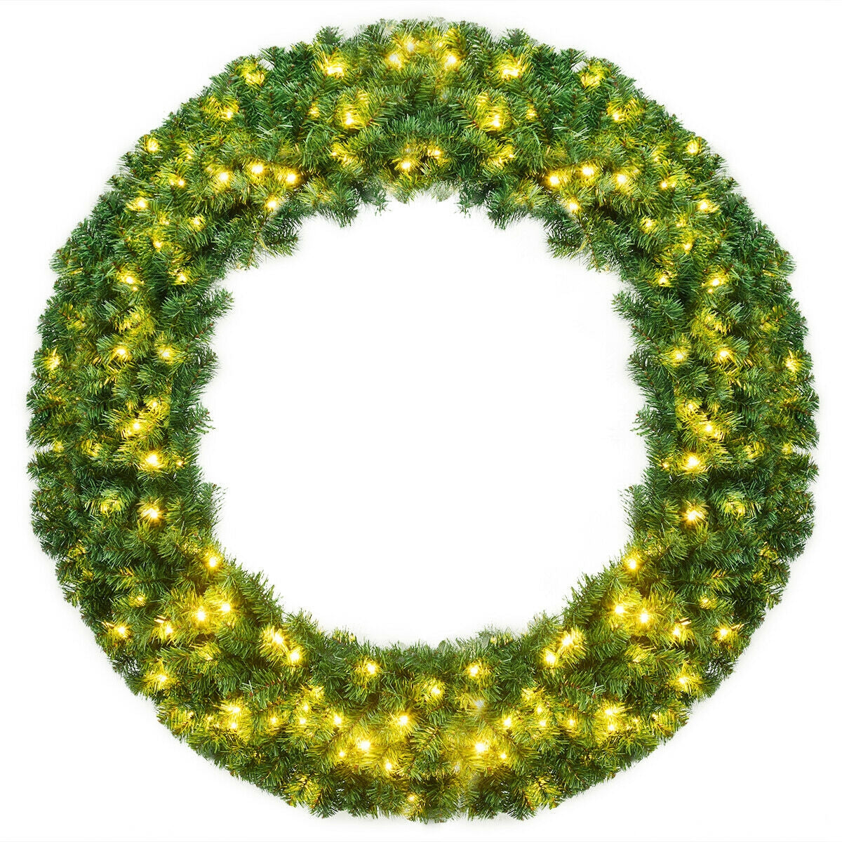 48 Inch Pre-lit Cordless Artificial Christmas Wreath DirectDeals green needles warm LED lights on Tampa Home & Garden Store