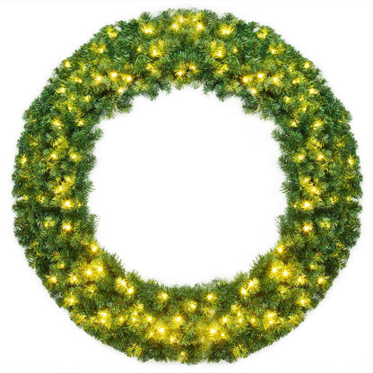 48 Inch Pre-lit Cordless Artificial Christmas Wreath DirectDeals green needles warm LED lights on Tampa Home & Garden Store