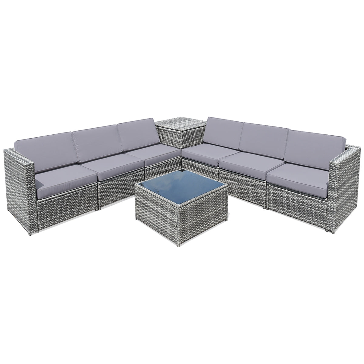 8 Piece Wicker Sofa Rattan Dinning Set Patio Furniture with Storage Table-Red
