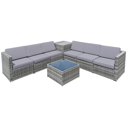 8 Piece Wicker Sofa Rattan Dinning Set Patio Furniture with Storage Table-Red