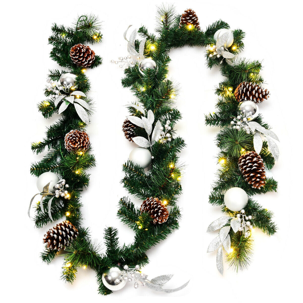 9 ft Pre-Lit Christmas Garland with LED Lights green pine garland with pinecones DirectDeals on Tampa Home & Garden Store
