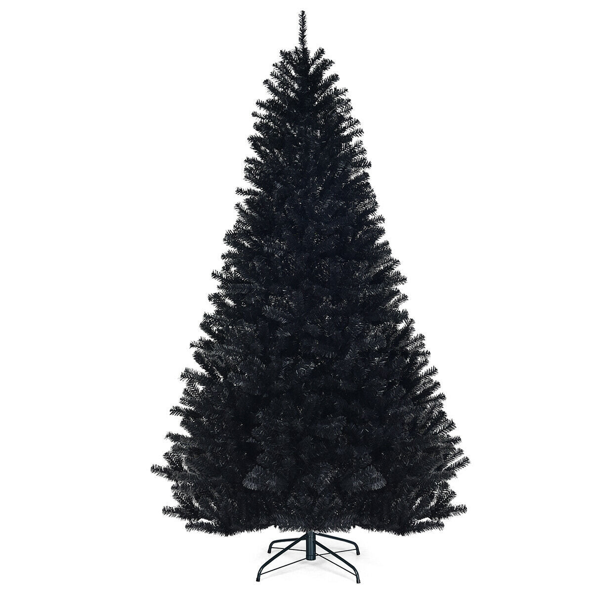7.5 ft hinged artificial Halloween Christmas tree with dark green needles and a four-legged metal stand on Tampa Home & Garden Store