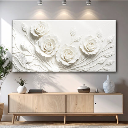 Floral Abstract Wall Art canvas with raised white roses and leaves by Tailored Canvases on Tampa Home & Garden Store