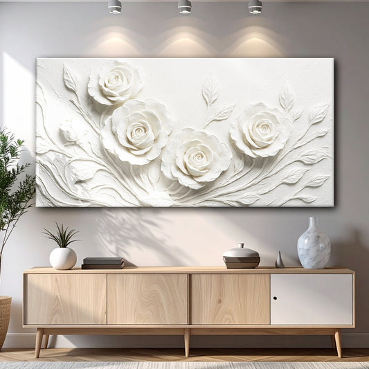 Floral Abstract Wall Art canvas with raised white roses and leaves by Tailored Canvases on Tampa Home & Garden Store
