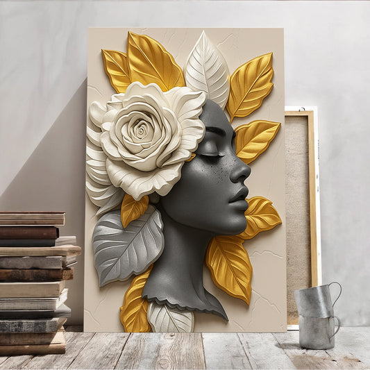 Floral Majesty Wall Art III canvas by Tailored Canvases with rose and gold leaf accents on Tampa Home & Garden Store