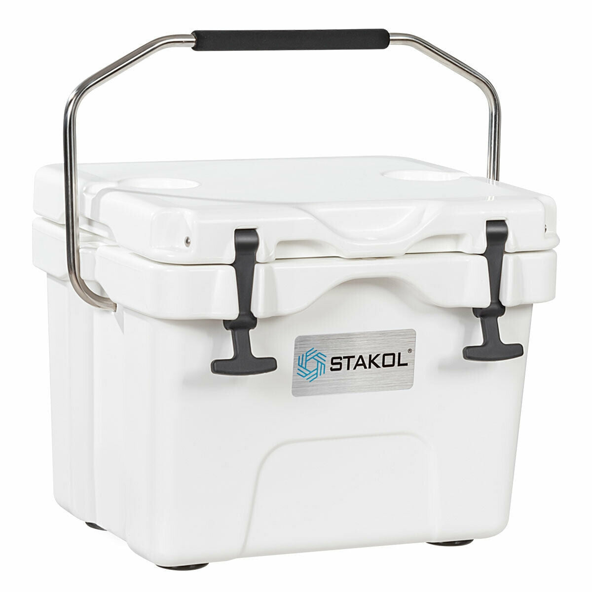 Stakol 16-quart cooler white plastic with metal carry handle and black latches on Tampa Home & Garden Store
