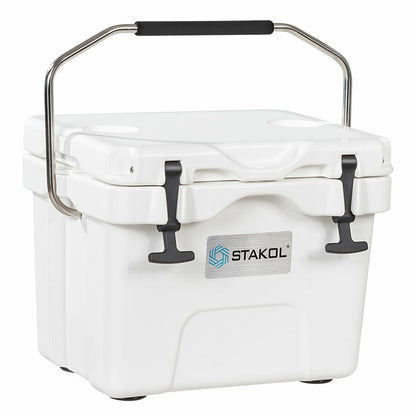 Stakol 16-quart cooler white plastic with metal carry handle and black latches on Tampa Home & Garden Store