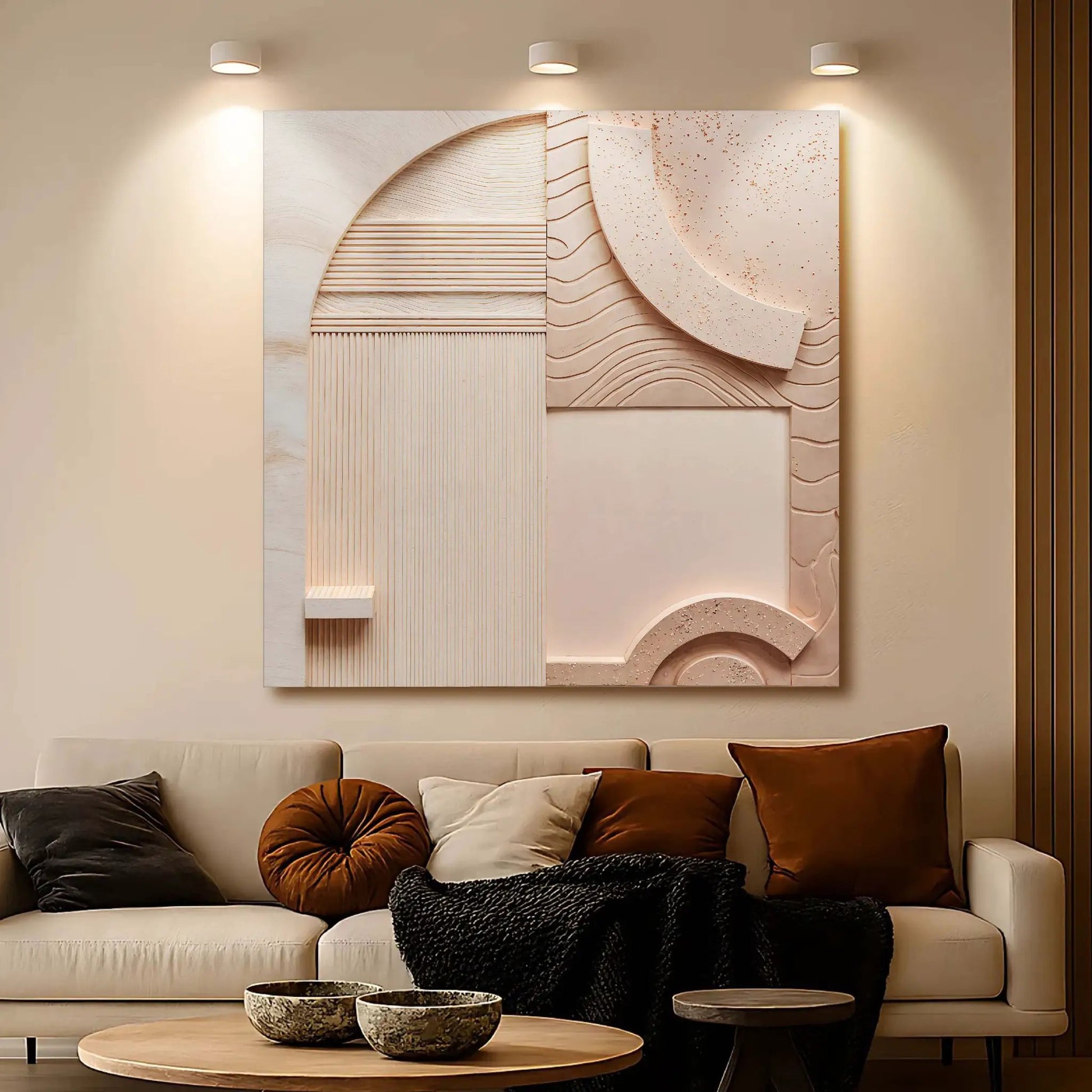 Minimalist Peach Clay Wall Art canvas by Tailored Canvases in warm peach tones with subtle relief on Tampa Home & Garden Store