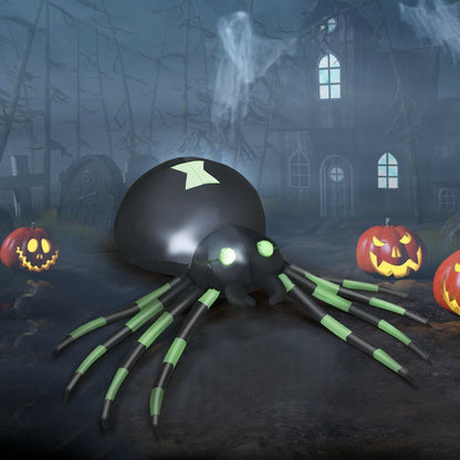 6 ft Halloween inflatable spider with black body, neon-green legs and glowing eyes on Tampa Home & Garden Store