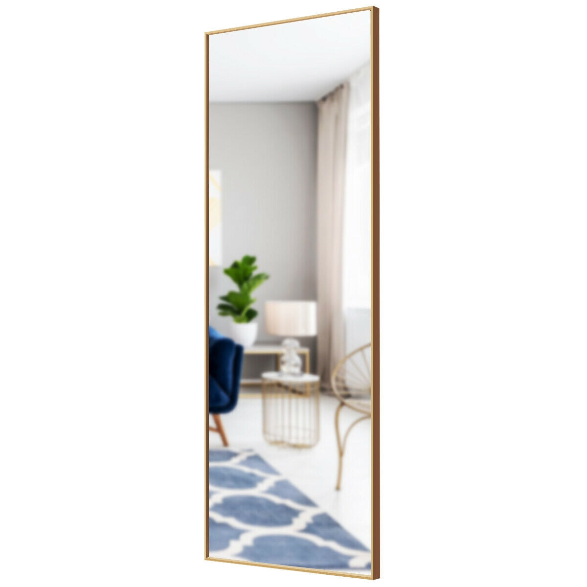 Espejo de cuerpo entero de 59 pulgadas, espejo de dormitorio rectangular grande, dorado