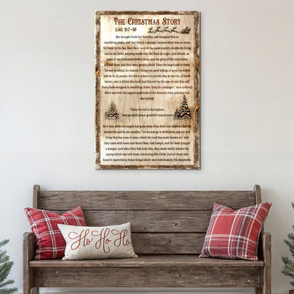 The Christmas Story Sign II canvas on rustic panel with Luke 2:7-18 text Tailored Canvases on Tampa Home & Garden Store