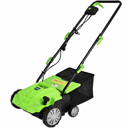 Escarificador eléctrico de 13 pulgadas y 12 amperios con bolsa recolectora y cuchillas extraíbles - Verde