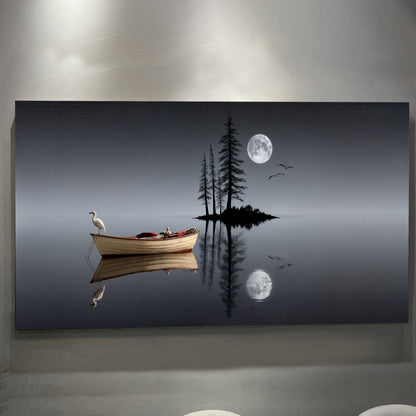 Modern Minimalist Night Lake Canvas by Tailored Canvases with moonlit water and silhouetted pines on Tampa Home & Garden Store