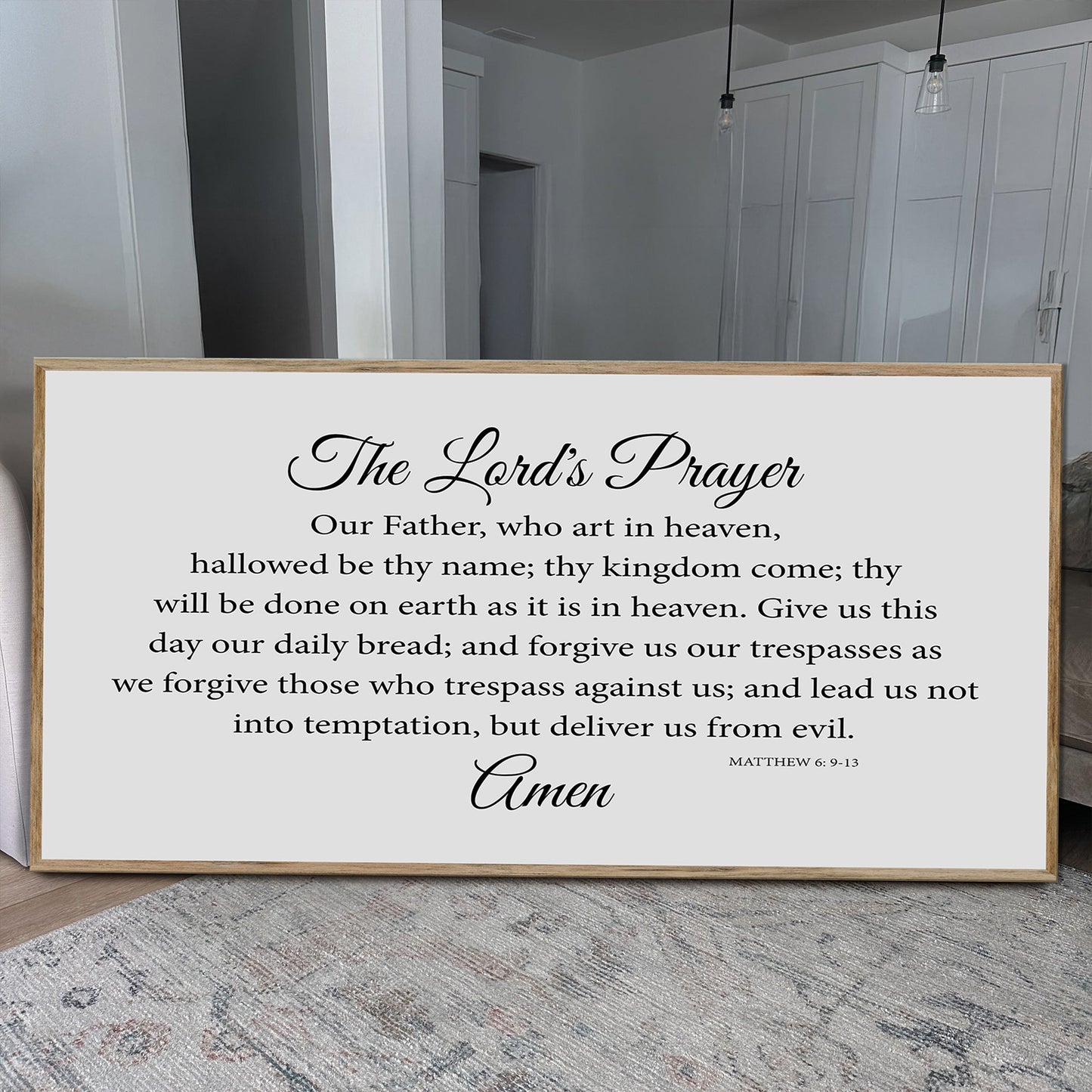 The Lord's Prayer Faith Sign canvas with black script on white panel frame Tailored Canvases on Tampa Home & Garden Store