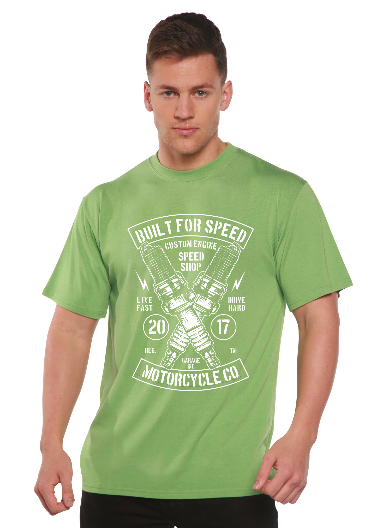 Built For Speed men's bamboo viscose organic cotton graphic tee green by Spun Bamboo on Tampa Home & Garden Store