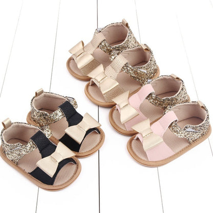 Stevvex baby sandals PU leather soft sole bowknot gold on Tampa Home & Garden Store