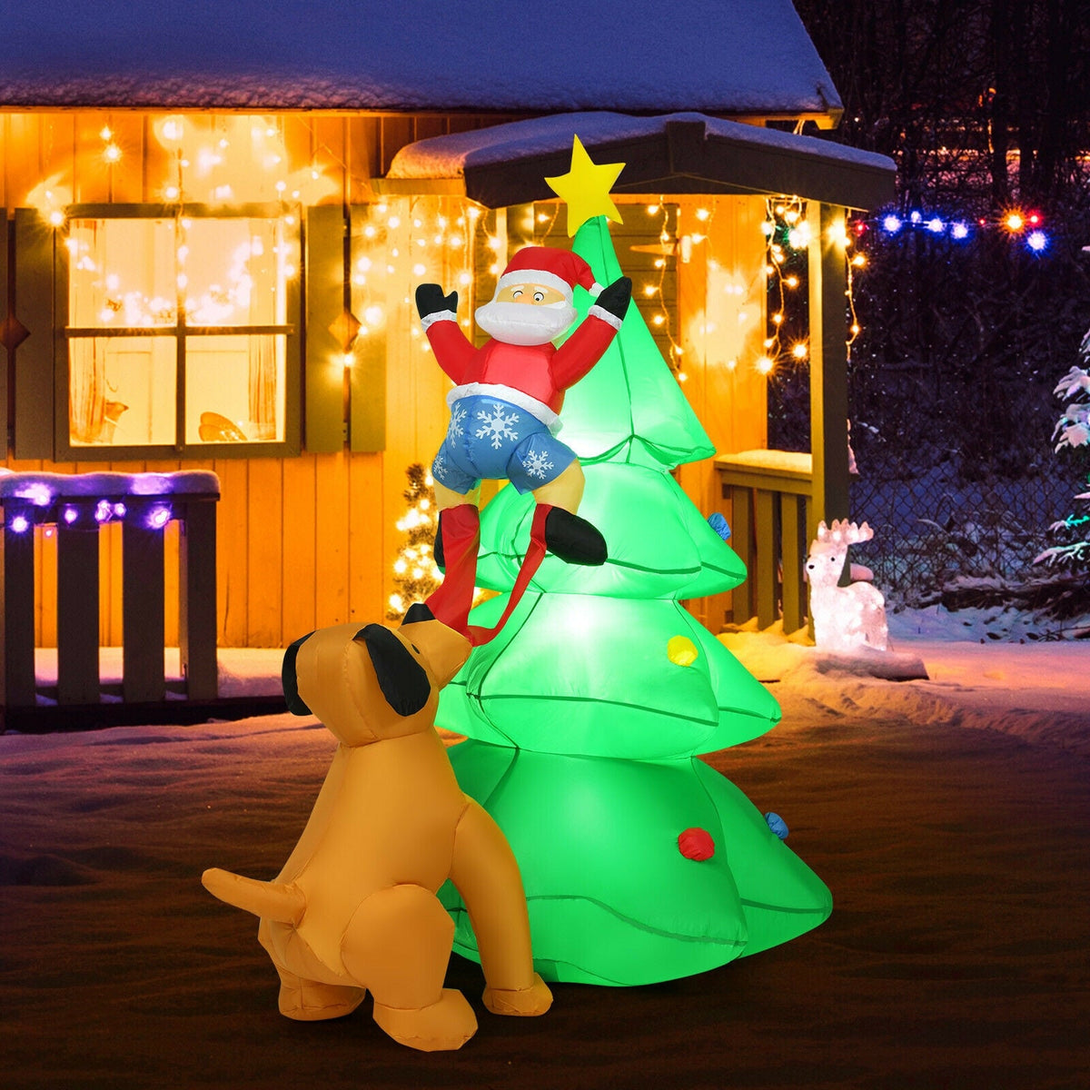 6.5 ft inflatable outdoor Christmas tree with Santa figure and LED lights, DirectDeals decor on Tampa Home & Garden Store