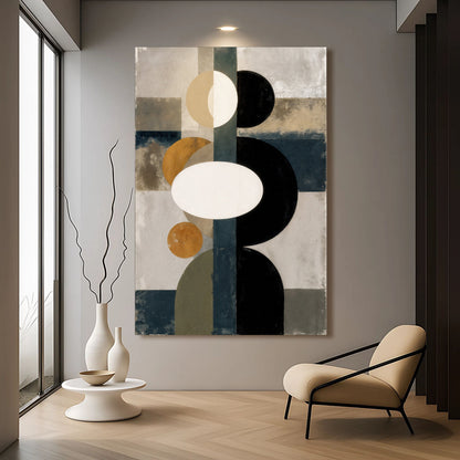 Abstract Contemporary Geometry Canvas Wall Art with beige white black shapes on Tampa Home & Garden Store