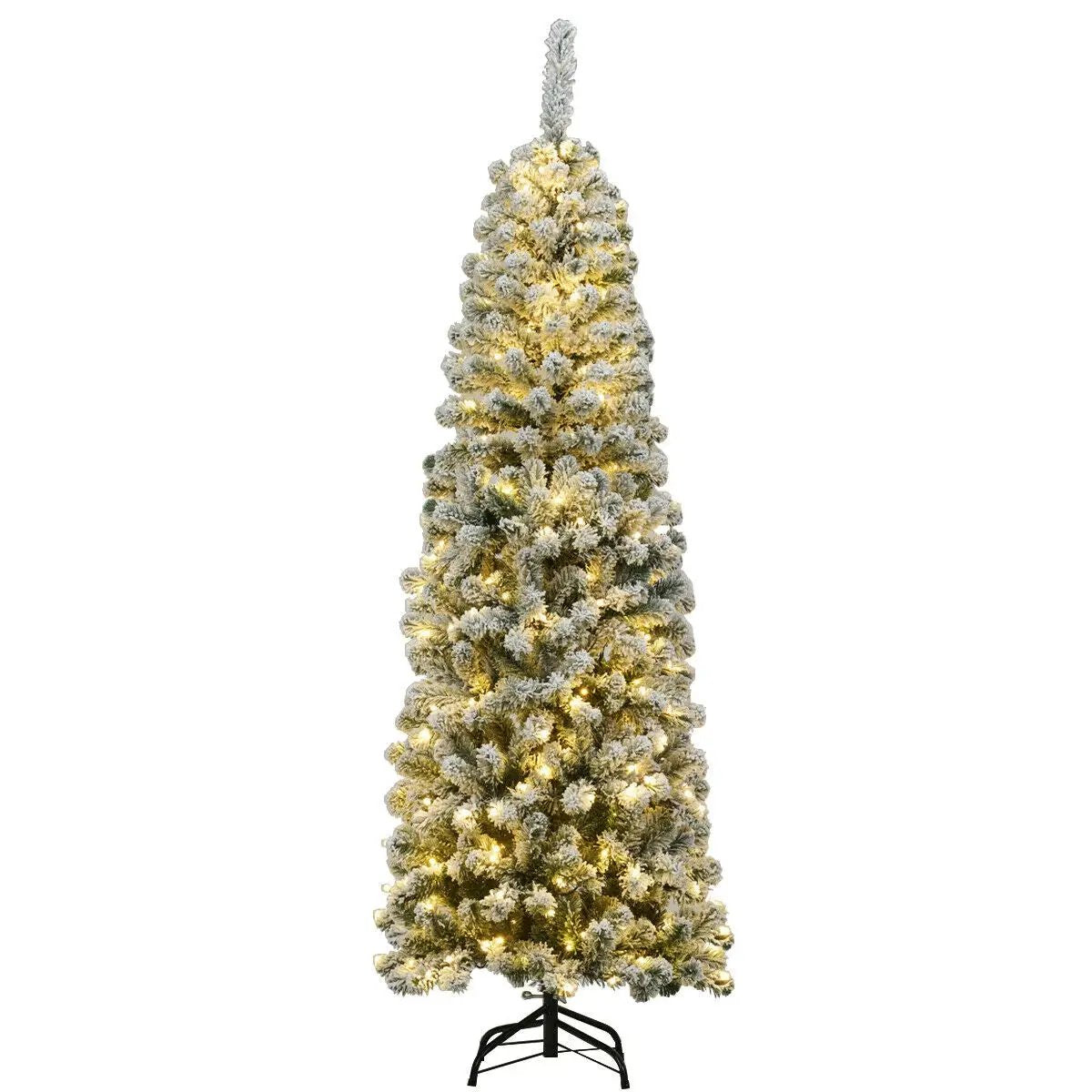 6 ft snow-flocked pencil Christmas tree, 250 LEDs, DirectDeals on Tampa Home & Garden Store