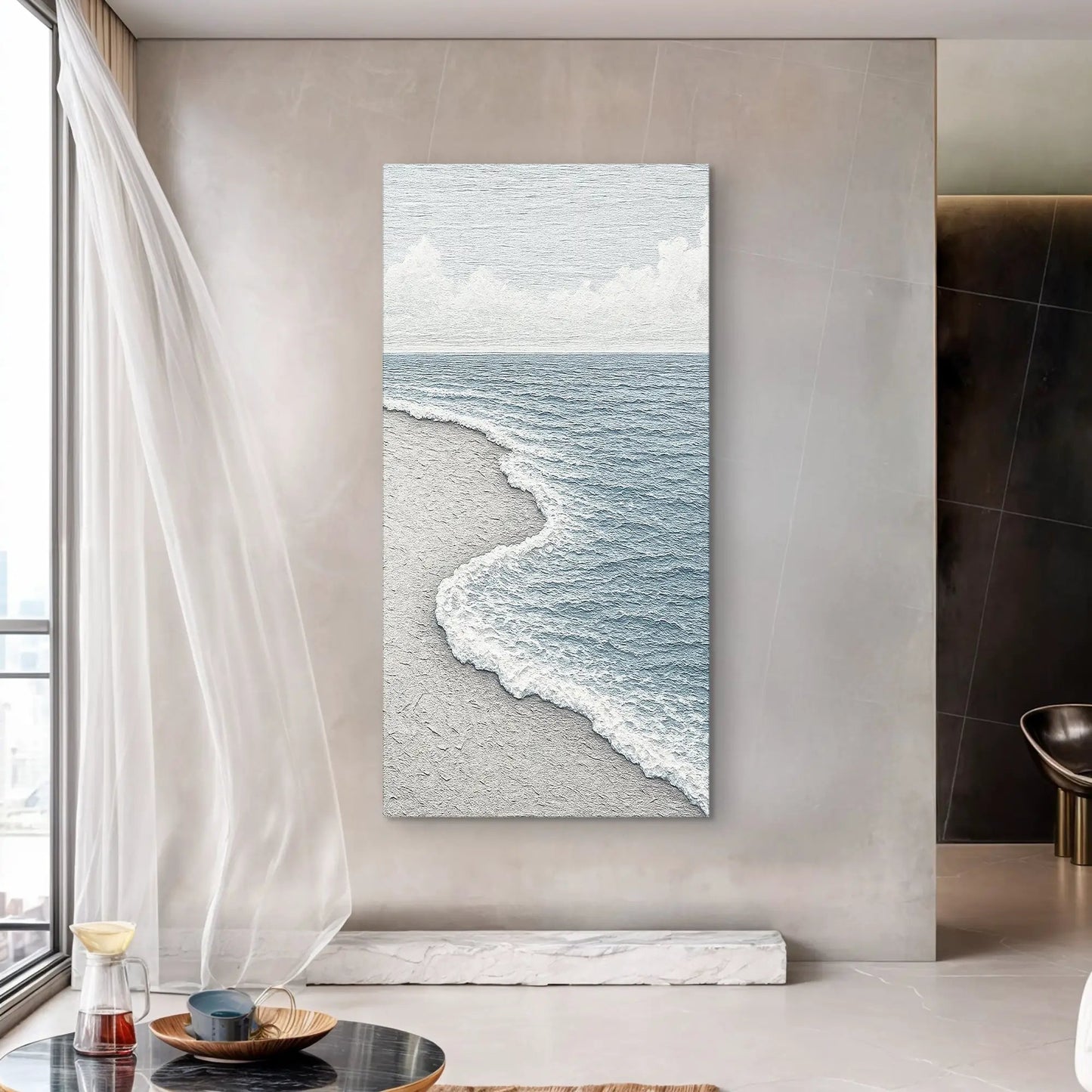 White Waves Abstract Wall Art canvas by Tailored Canvases, seascape in white and blue on Tampa Home & Garden Store