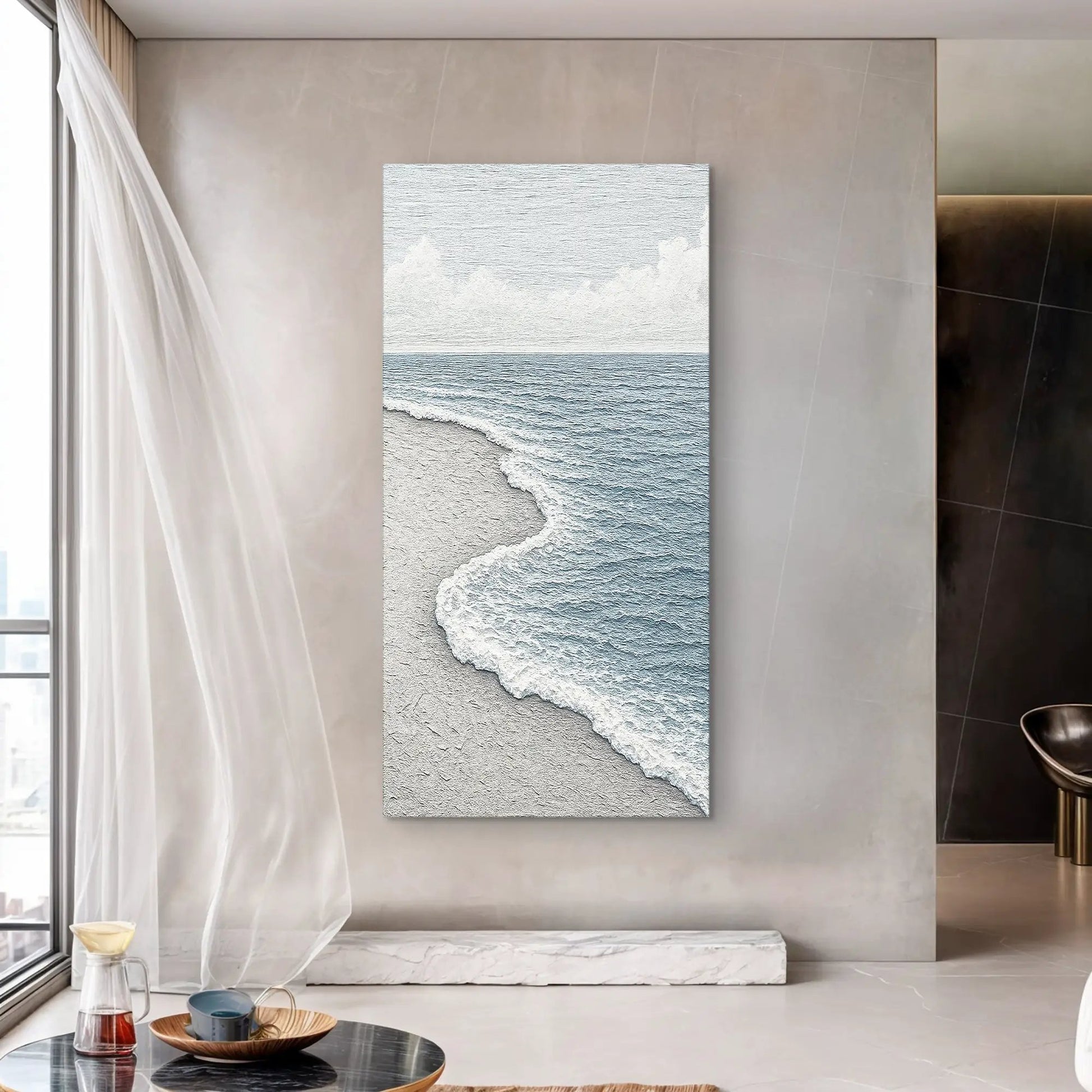 White Waves Abstract Wall Art canvas by Tailored Canvases, seascape in white and blue on Tampa Home & Garden Store