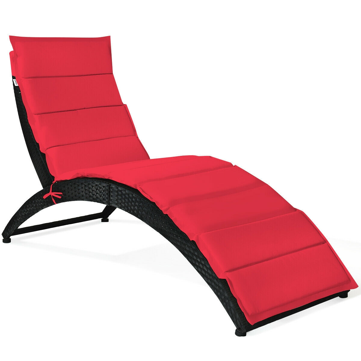 Tumbona plegable de mimbre para patio con cojín - Rojo