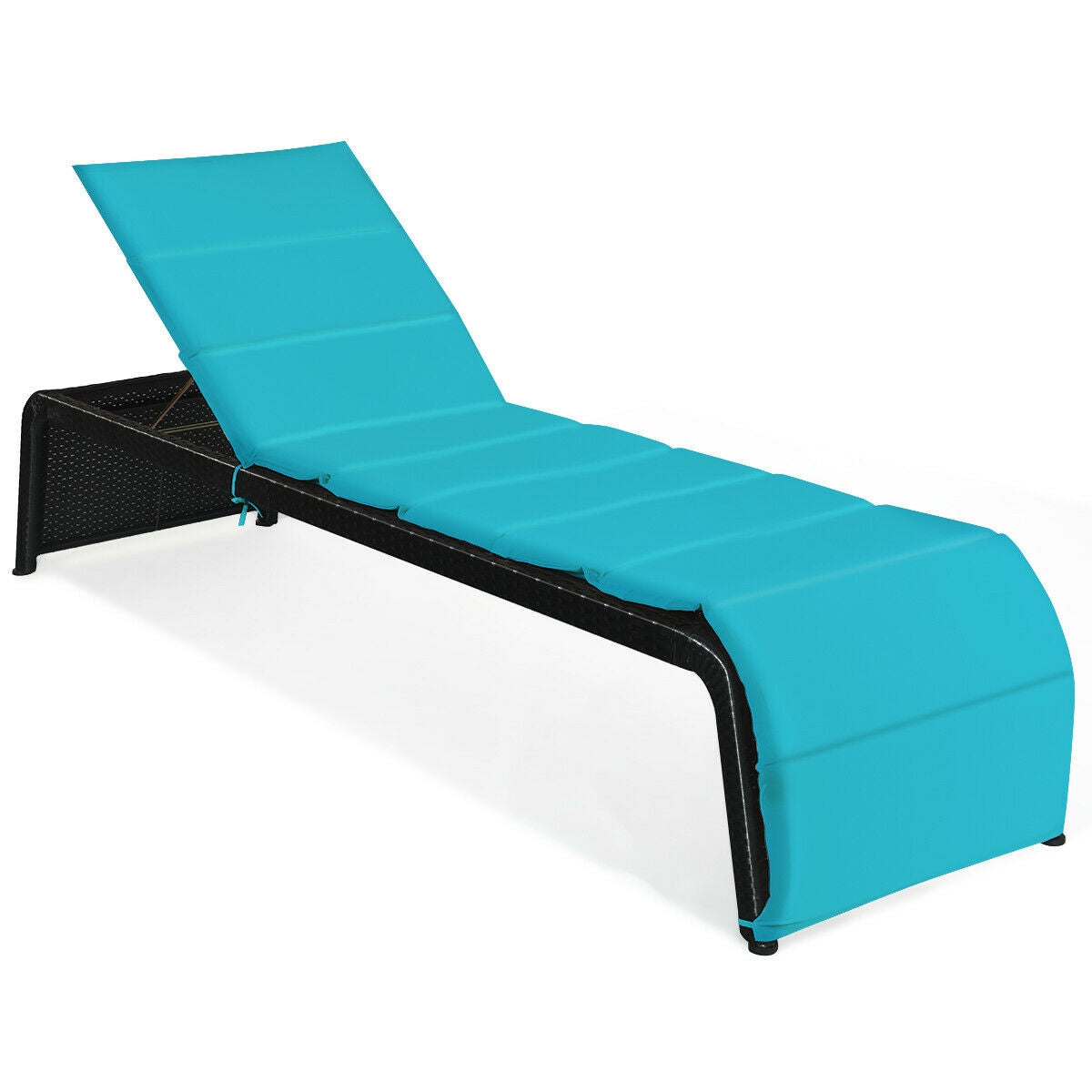 Tumbona reclinable de ratán para patio, con respaldo ajustable y cojín - Blanco
