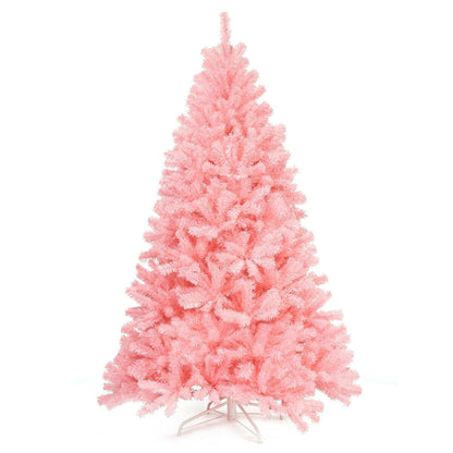 Árbol de Navidad Completo de Abeto Rosa Artificial con Bisagras de 6 Pies con Soporte de Metal Plegable