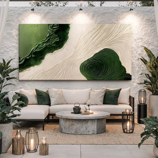 Green Rivers Abstract Wall Art XII canvas in green and cream with textured swirls on Tampa Home & Garden Store