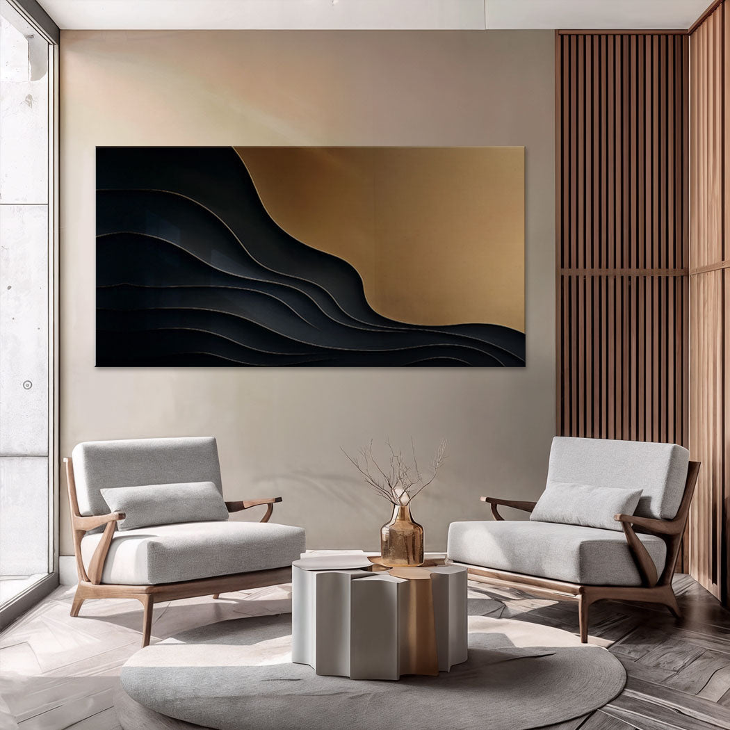 Black and gold minimalist abstract X canvas by Tailored Canvases for crafting interiors on Tampa Home & Garden Store