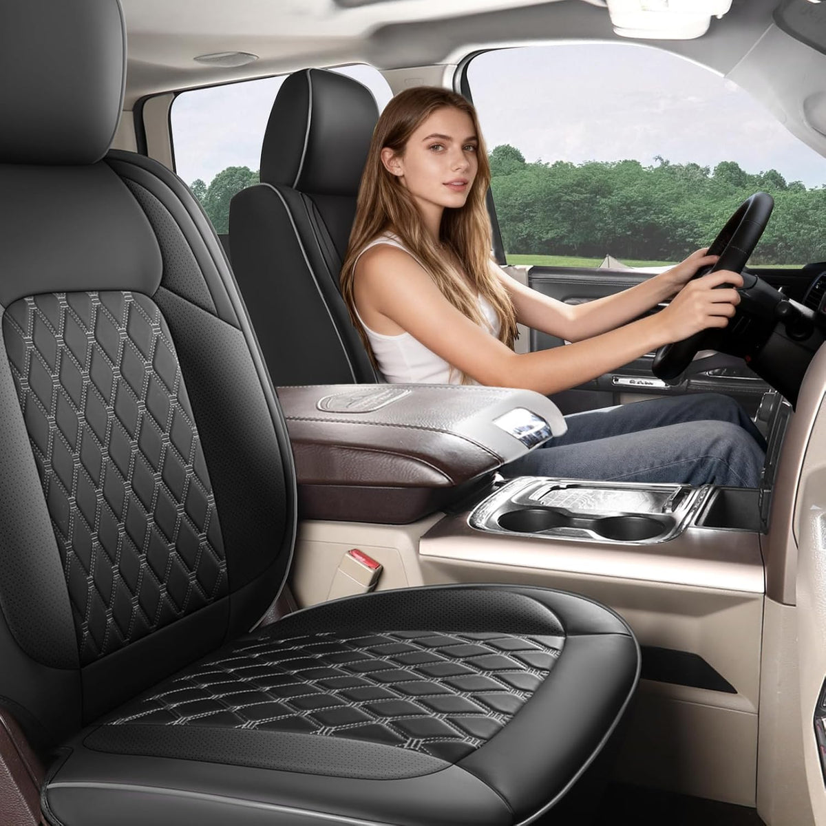 Umbrauto full set black leather seat covers for Dodge Ram 1500/2500/3500 crew cab front seats on Tampa Home & Garden Store
