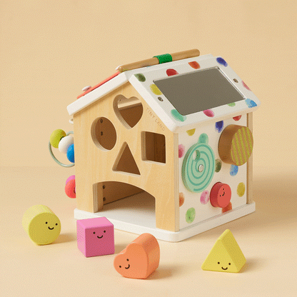 Tiny Land Cottage Activity Cube Rainbow wooden baby toy with colorful dot panels on Tampa Home & Garden Store