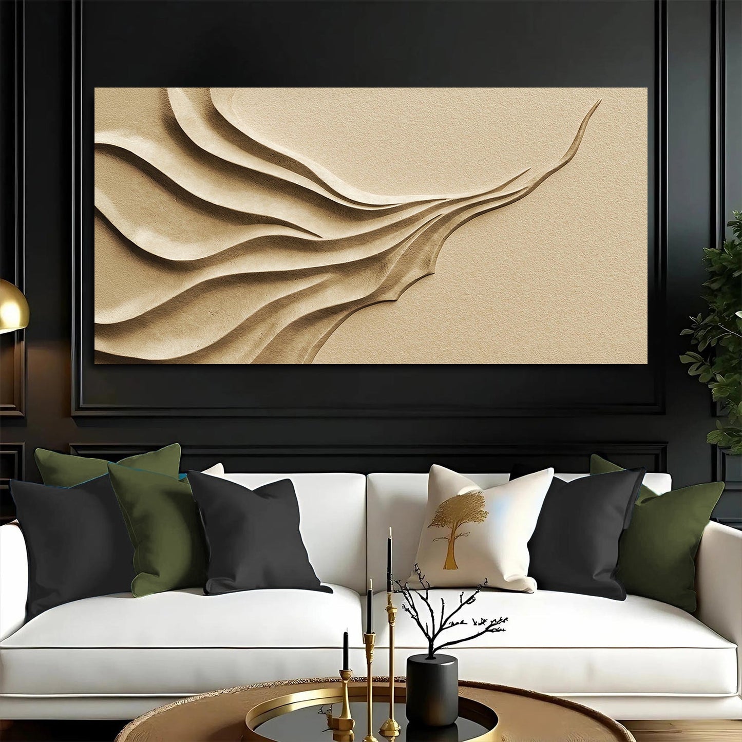 Beige Minimalist Wall Art II canvas by Tailored Canvases with sand-toned wave forms on Tampa Home & Garden Store