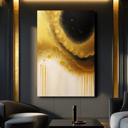 Minimalist black and gold canvas wall art with gold speckles Tailored Canvases on Tampa Home & Garden Store
