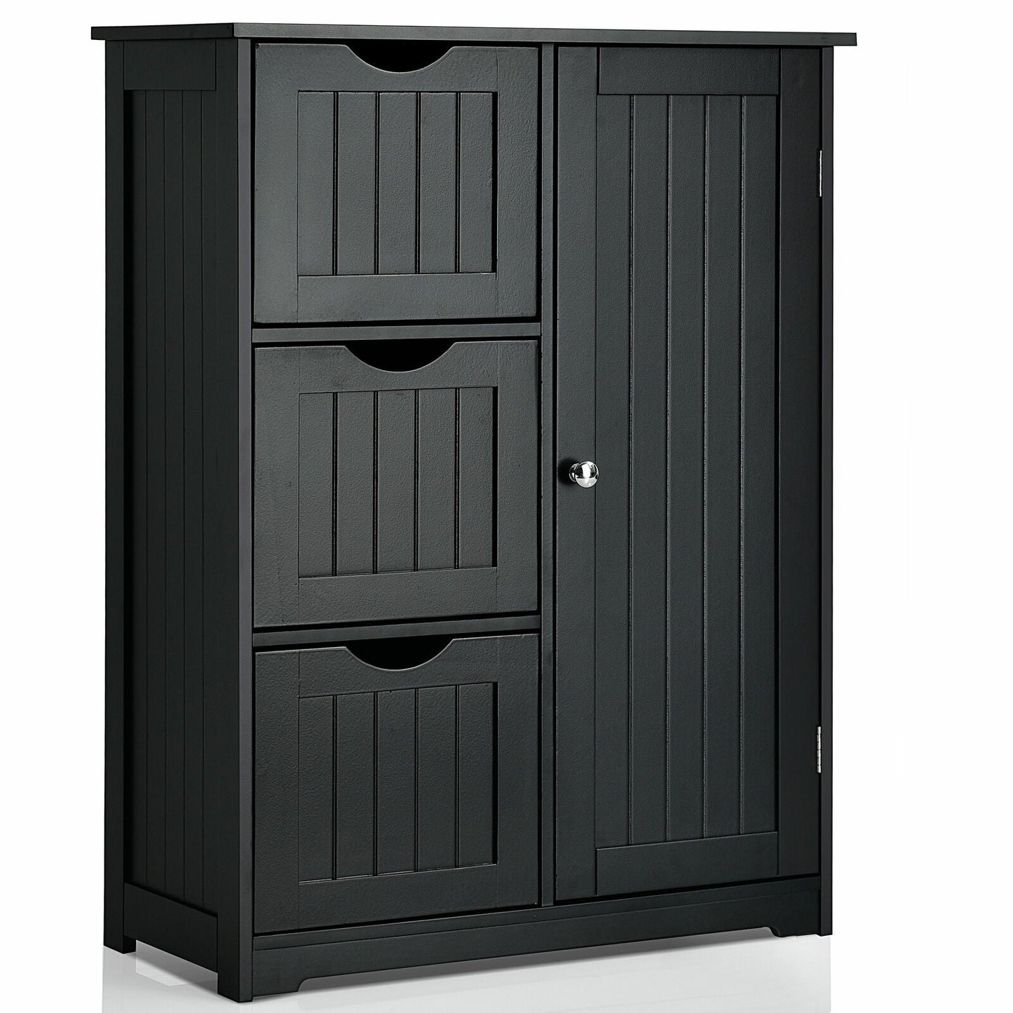 Armario de suelo para baño, armario de almacenamiento lateral con 3 cajones y 1 compartimento - Negro