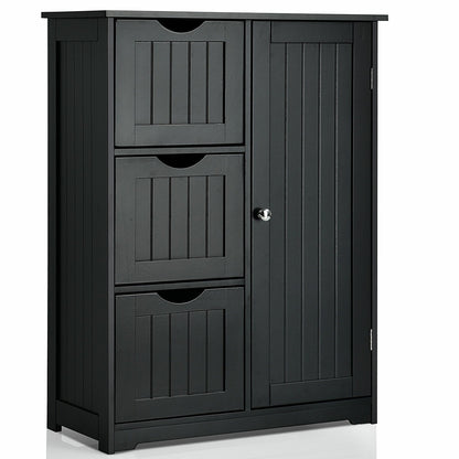 Armario de suelo para baño, armario de almacenamiento lateral con 3 cajones y 1 compartimento - Negro