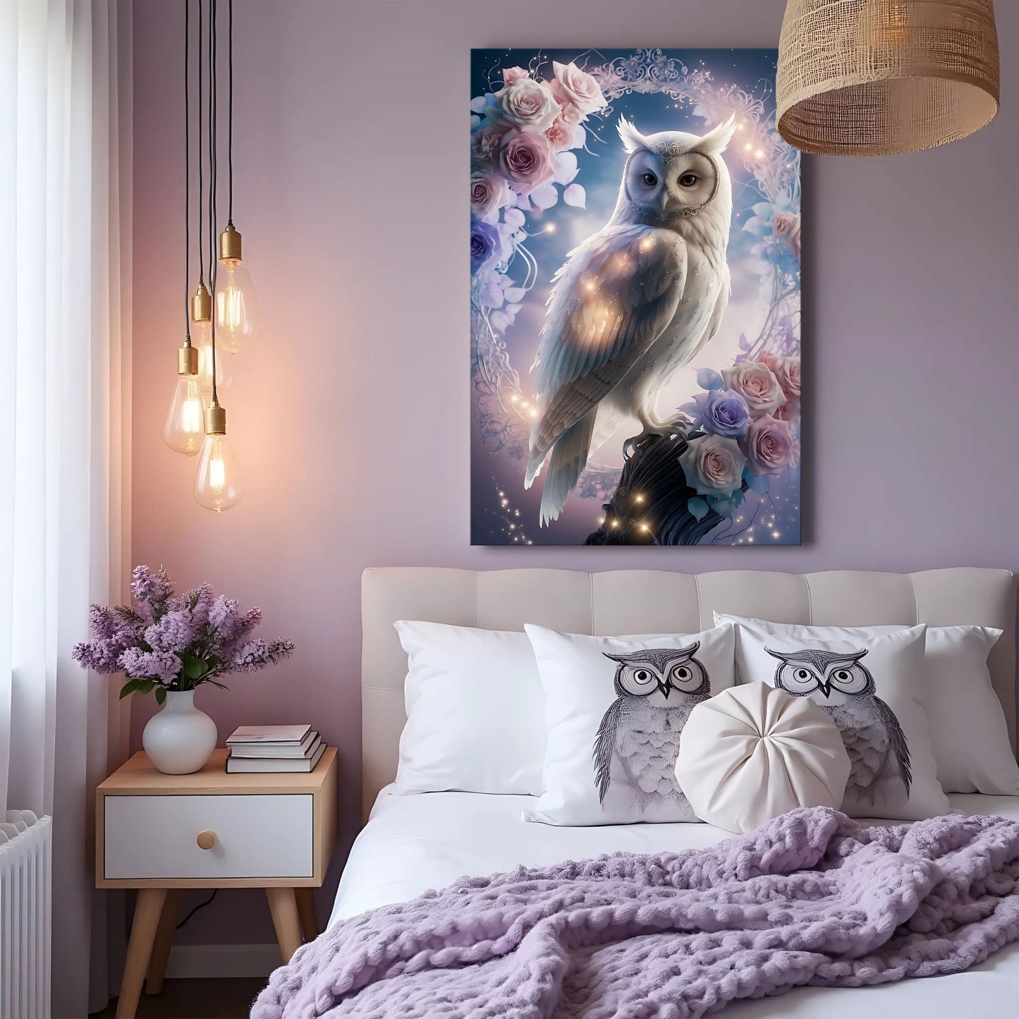 3D Owl Wall Art canvas Tailored Canvases crafting canvas lavender tones with pink roses on Tampa Home & Garden Store