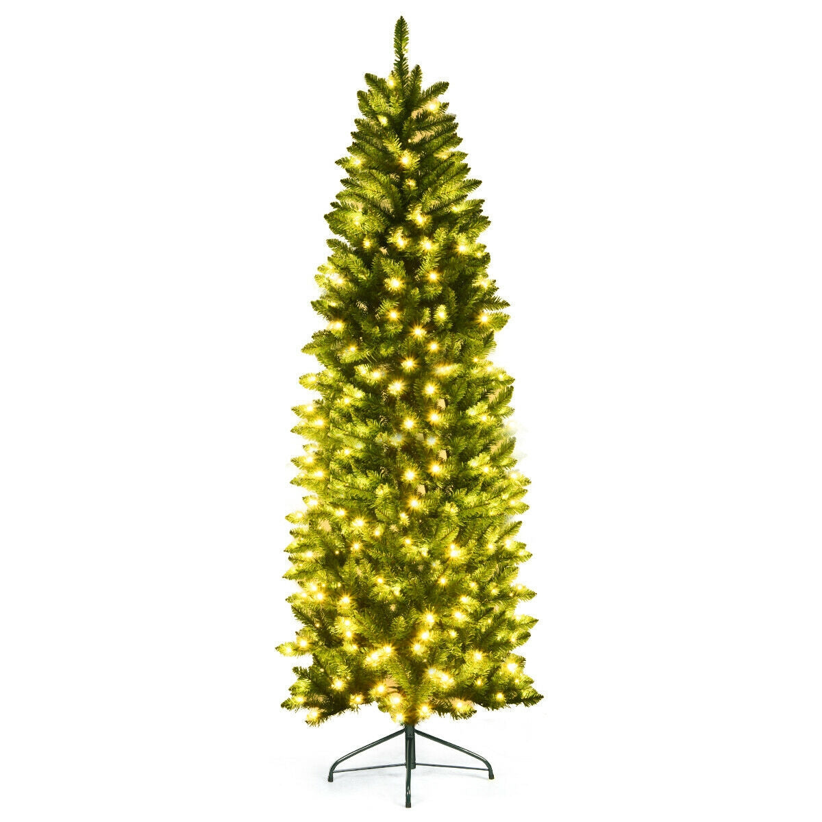 DirectDeals 6 ft PVC hinged prelit artificial fir pencil Christmas tree with 150 lights on base on Tampa Home & Garden Store