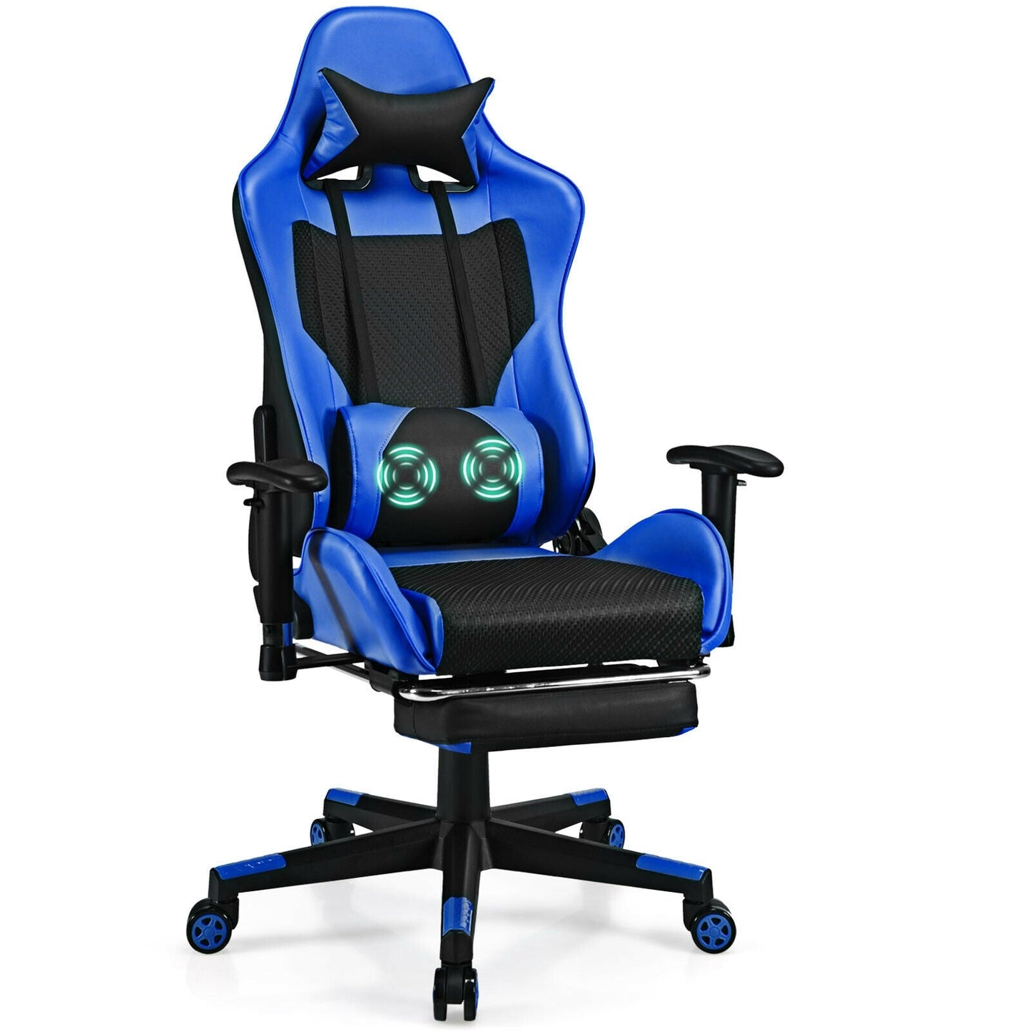 Silla Gaming de Cuero Sintético con Cojín Lumbar de Masaje USB y Reposapiés - Rosa