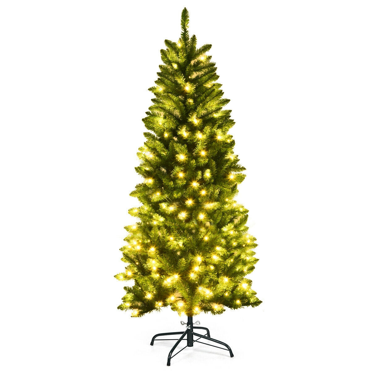 6 ft DirectDeals PVC hinged pre-lit fir pencil tree with 150 warm lights on metal stand on Tampa Home & Garden Store