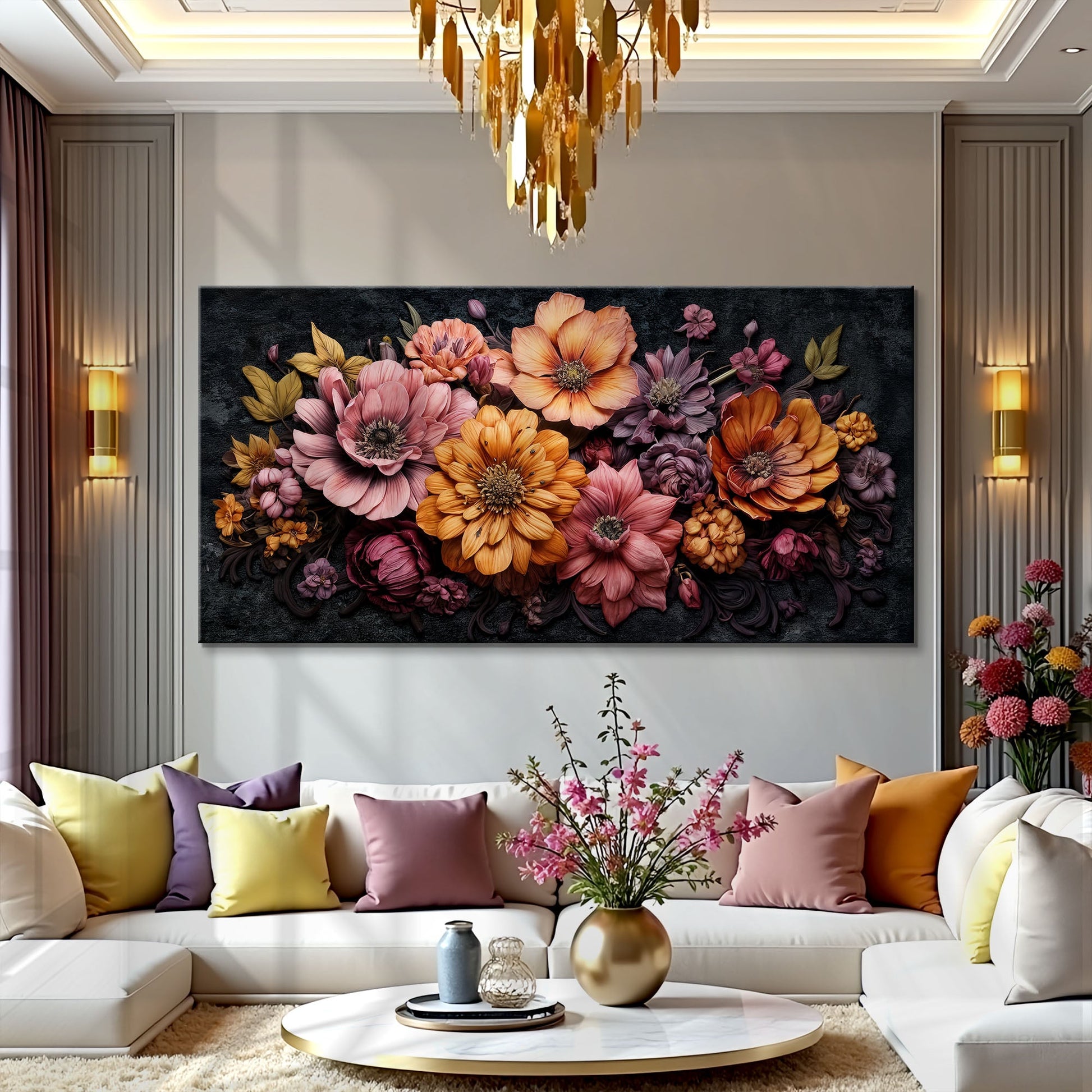 Colorful floral realistic wall art canvas by Tailored Canvases with vibrant blooms on Tampa Home & Garden Store