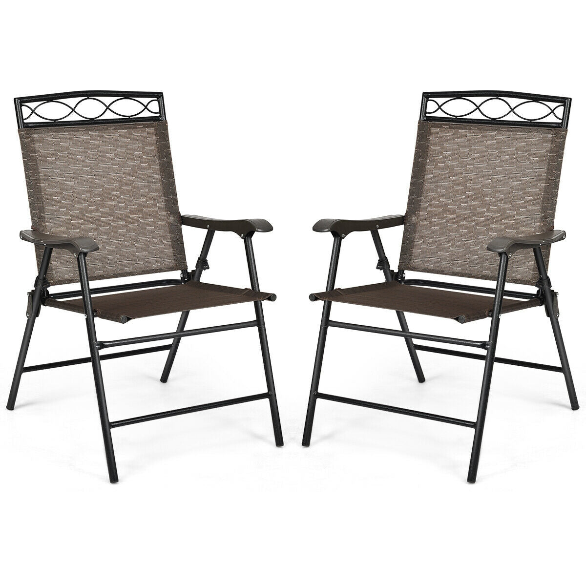 Juego de 2 sillas plegables de patio, sillas portátiles de comedor con reposabrazos tipo cabestrillo