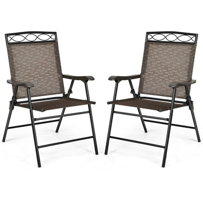 Juego de 2 sillas plegables de patio, sillas portátiles de comedor con reposabrazos tipo cabestrillo