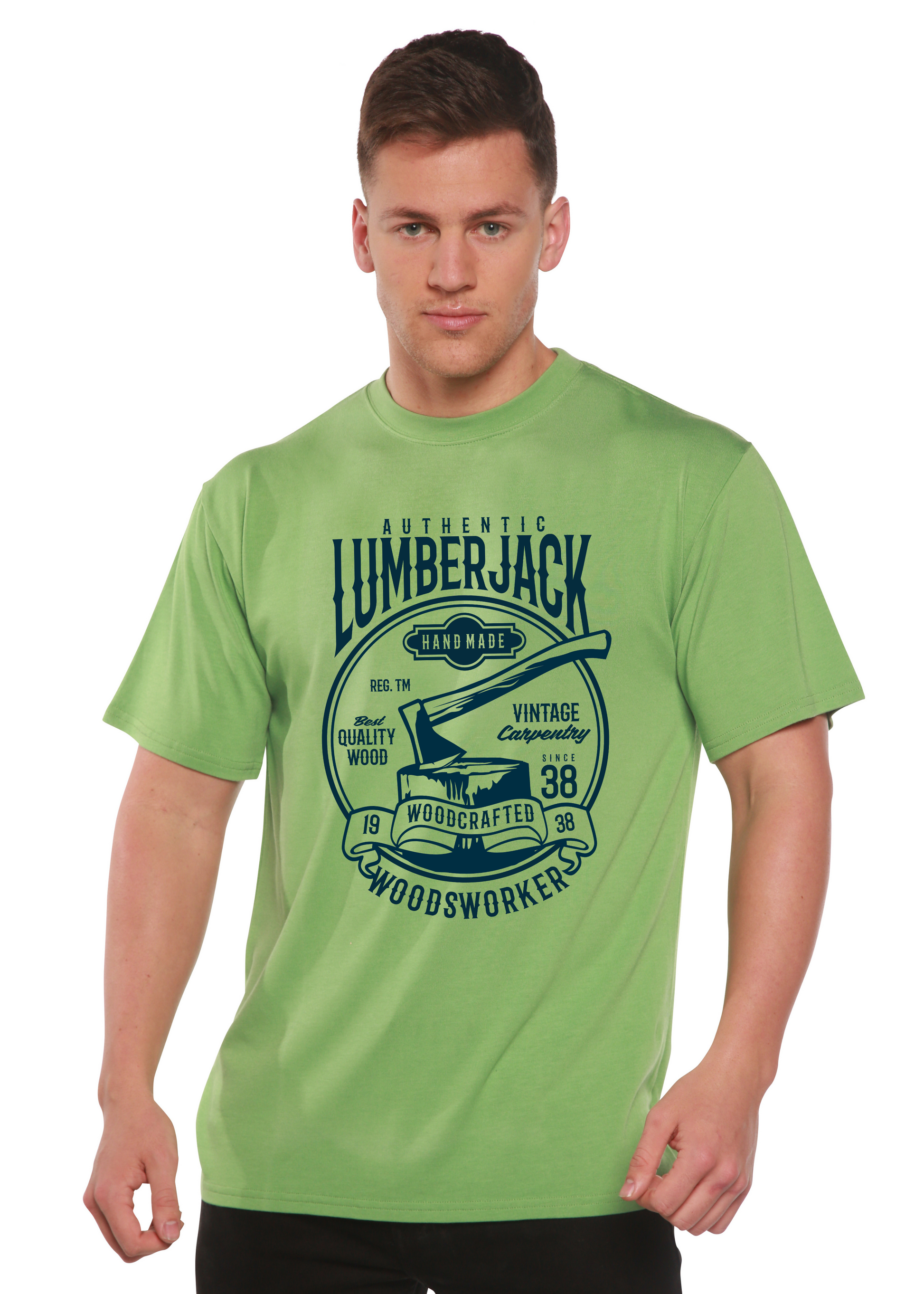 Authentic Lumberjack men's bamboo viscose/organic cotton graphic tee lime green by Spun Bamboo on Tampa Home & Garden Store