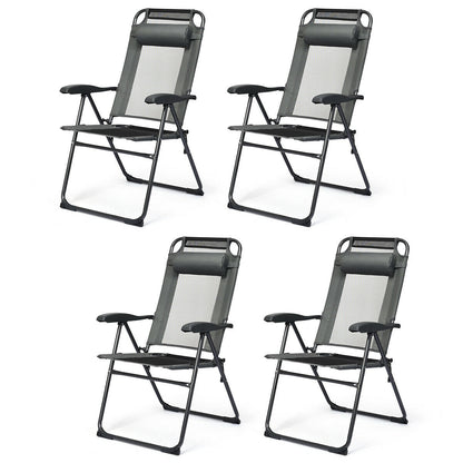 4 sillas plegables reclinables ajustables para jardín y patio con reposacabezas - Negras